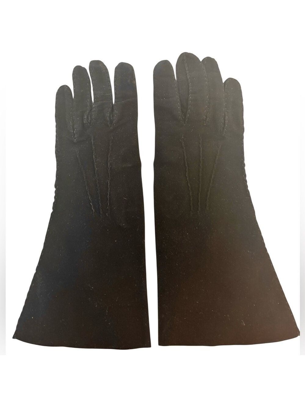 40s BONWIT TELLER VTG SOFT SUEDE BLACK MID LENGTH GLOVES ELEGANT LUXURY SZ 6.25 - Picture 1 of 5